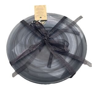 AKCAM Turkish Glass Set of 4 Desert/Salad Plates Black/Gray Smoky Swirl 8.5” NEW